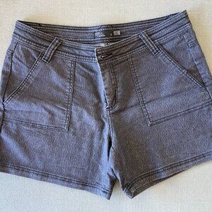Prana shorts, 5" in-seam, dark purple, subtle tone-on-tone print